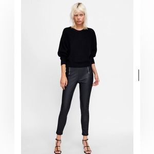 Zara High-Waist Contrasting Leather and Suede Pants with Zips